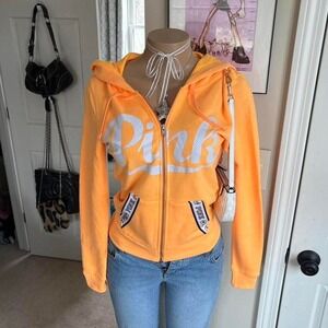 y2k 2000s victoria's secret pink spellout orange zip hoodie